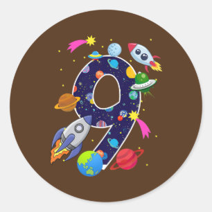 キッズ宇宙9歳第9惑星誕生日 ラウンドシール
