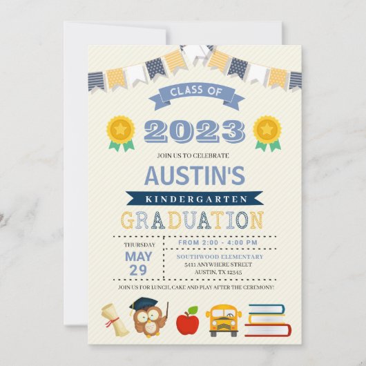 キッズ幼稚園学校卒業招待状 招待状 (正面)