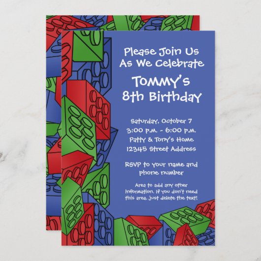 キッズ建物建築が誕生パーティーを阻止 招待状 (正面/裏面)