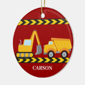 キッズ建築カスタムトラック男の子レッドクリスマス セラミックオーナメント (左)