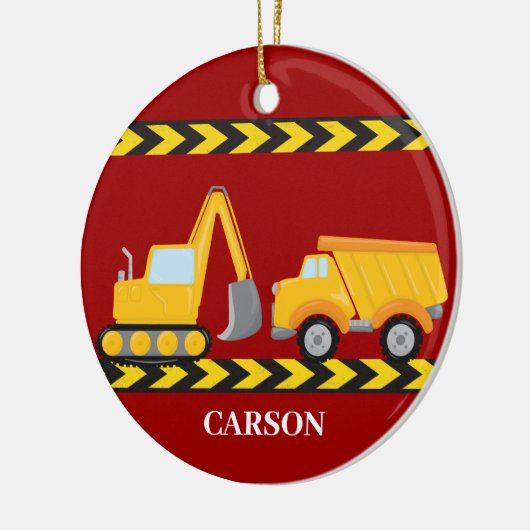キッズ建築カスタムトラック男の子レッドクリスマス セラミックオーナメント (左)