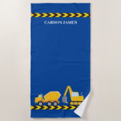 キッズ建築カスタム車ボーイズブルー ビーチタオル (正面)