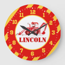 キッズ建築トラクター赤いディガーの壁時計 ラージ壁時計