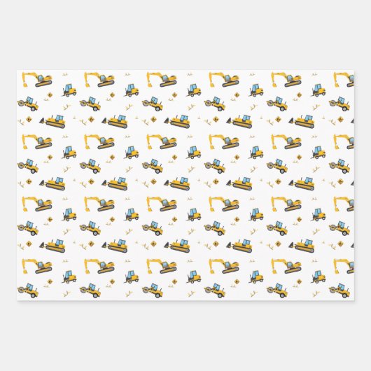 キッズ建築トラッククレーン誕生日ギフト ラッピングペーパーシート (正面3)
