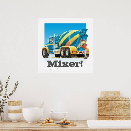 キッズ建築トラックコンクリートセメントミキサー ポスター (キッチン)