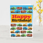 キッズ建築トラックハッピーバースデー カード (黄色い花)