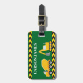 キッズ建築トラックパーソナライズされたグリーンボーイズ ラゲッジタグ (正面縦)