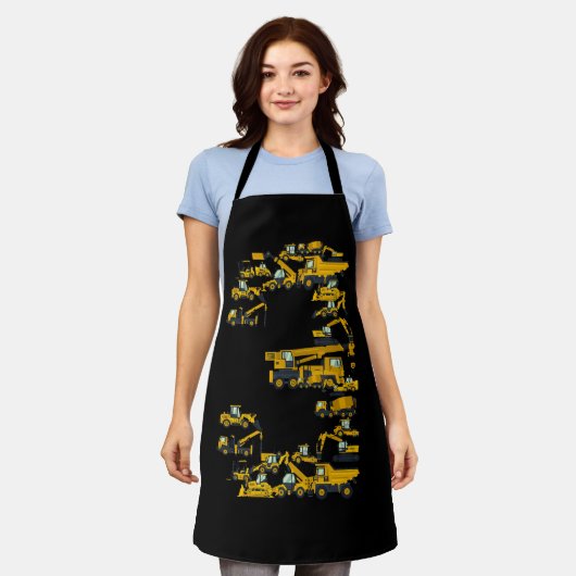 キッズ建築トラック3rd誕生日3歳Ou エプロン (着用した状態)