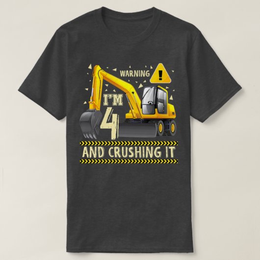 キッズ建築トラック4th誕生日4歳D Tシャツ (デザイン正面)