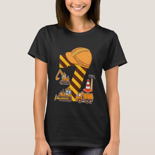キッズ建築トラック7誕生日ボーイショベル7 Tシャツ (正面)