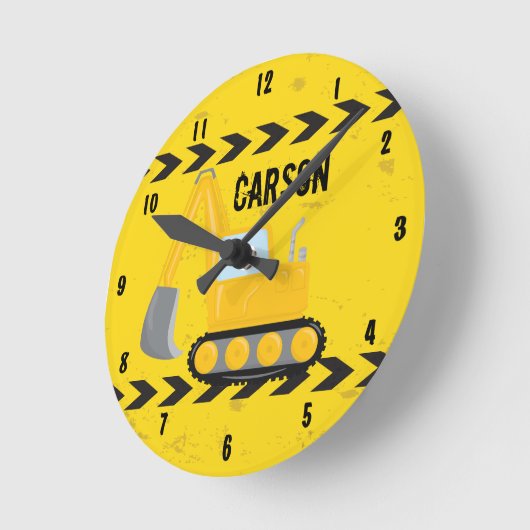 キッズ建築ビークルカスタムイエローボーイズルーム ラウンド壁時計 (傾斜)