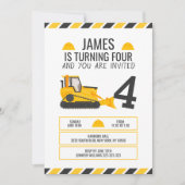 キッズ建築ブルドーザー誕生日パーティー 招待状 (正面)