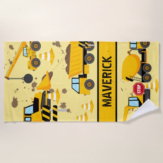 キッズ建築ボーイズディガーカスタム ビーチタオル (正面)