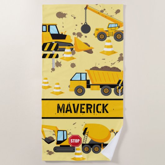 キッズ建築ボーイズディガーカスタム ビーチタオル (正面)