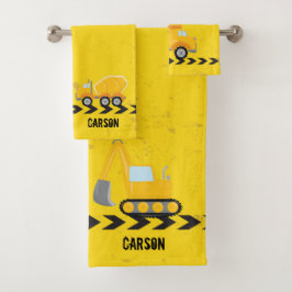 キッズ建築車カスタム両イエローボーイズ バスタオルセット