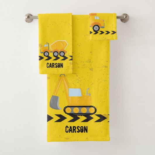 キッズ建築車カスタム両イエローボーイズ バスタオルセット (インサイチュ)