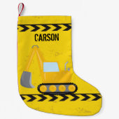 キッズ建築車カスタム両ボーイズ名イエロー スモールクリスマスストッキング (正面)