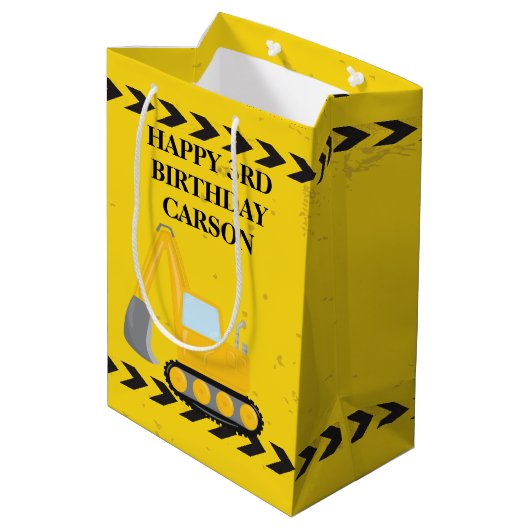 キッズ建築車カスタム車ボーイズ誕生日 ミディアムペーパーバッグ (裏面アングル)