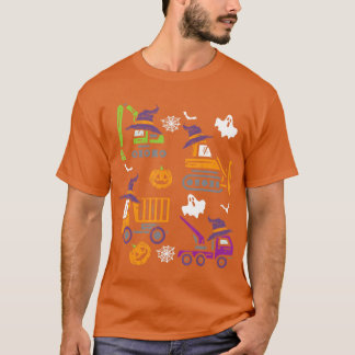キッズ建築車ハロウィンクレーントラックPu Tシャツ