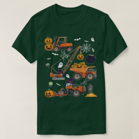 キッズ建築車ハロウィンクレーントラックPu Tシャツ (デザイン正面)