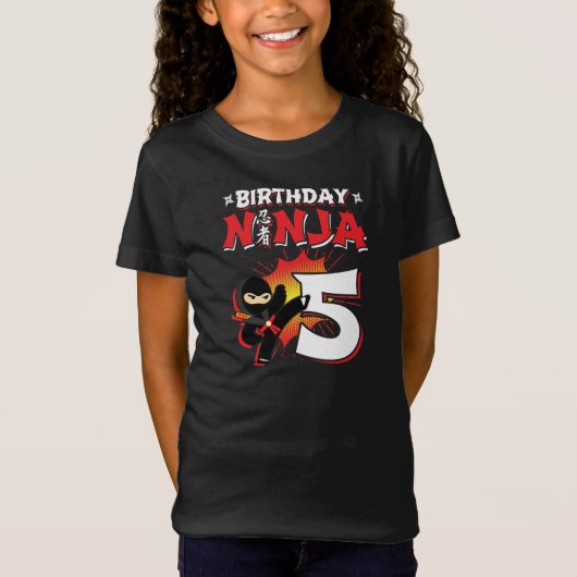 キッズ忍者誕生日パーティーギフト – 5歳 Tシャツ (正面)