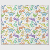 キッズ恐竜の動物の白い色の誕生日プレゼント ラッピングペーパー (フラット)