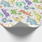 キッズ恐竜の動物の白い色の誕生日プレゼント ラッピングペーパー (角)