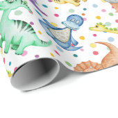 キッズ恐竜の動物の白い色の誕生日プレゼント ラッピングペーパー (ロールコーナー)