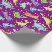 キッズ恐竜の動物の紫色の誕生日プレゼント ラッピングペーパー (角)