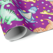 キッズ恐竜の動物の紫色の誕生日プレゼント ラッピングペーパー (ロールコーナー)