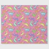 キッズ恐竜の動物ピンク色の誕生日プレゼント ラッピングペーパー (フラット)