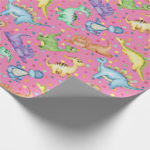 キッズ恐竜の動物ピンク色の誕生日プレゼント ラッピングペーパー (角)