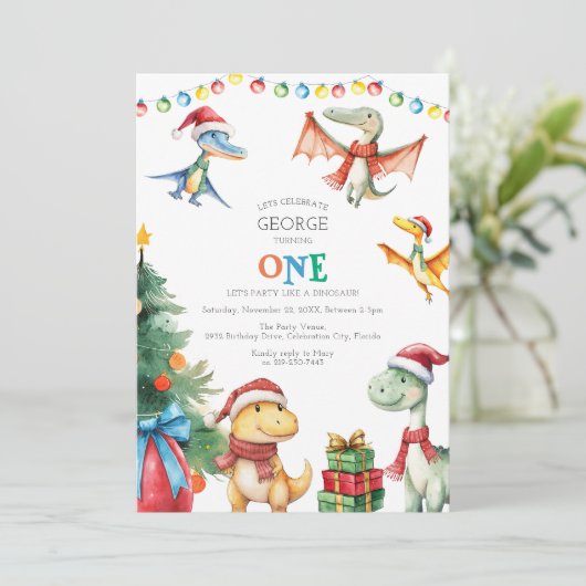 キッズ恐竜の最初の誕生日パーティーの招待状 招待状 (スタンド正面)