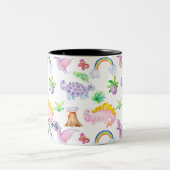 キッズ恐竜の虹の水色ジャングルパターン ツートーンマグカップ (中央)