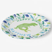 キッズ恐竜の誕生日パーティーパターングリーンディノ ペーパープレート (アングル)