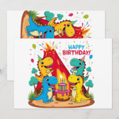 キッズ恐竜の誕生日パーティー招待状- Roarsomeおもしろい 招待状 (正面/裏面)