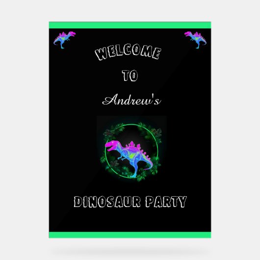 キッズ恐竜の誕生日パーティー歓迎サイン アクリルサイン (正面)