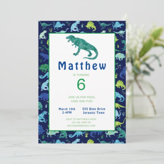 キッズ恐竜の誕生日パーティー水の色招待状 (スタンド正面)