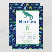 キッズ恐竜の誕生日パーティー水の色招待状 (正面/裏面)