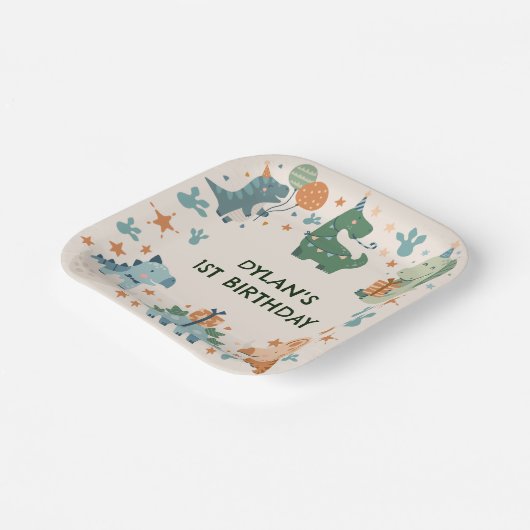 キッズ恐竜の誕生日パーティー ペーパープレート (傾斜あり)