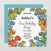 キッズ恐竜の誕生日パーティー 招待状 (正面/裏面)