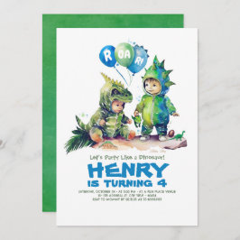 キッズ恐竜コスチュームパーティー誕生日 招待状