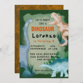 キッズ恐竜テーマ誕生日パーティー 招待状 (正面/裏面)