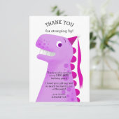 キッズ恐竜バースデーパーティーピンク サンキューカード (スタンド正面)