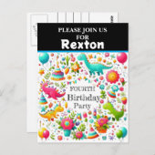 キッズ恐竜バースデーパーティ招待状 ポストカード (正面/裏面)