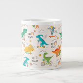 キッズ恐竜旅行パターン ジャンボコーヒーマグカップ (正面)