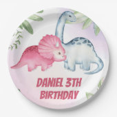 キッズ恐竜3回目の誕生日パーティー ペーパープレート (正面)