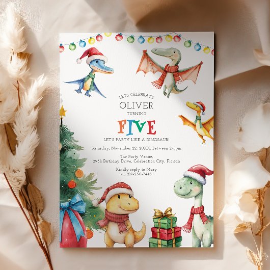 キッズ恐竜5番目の誕生日パーティーへの招待 招待状