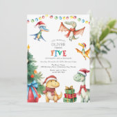 キッズ恐竜5番目の誕生日パーティーへの招待 招待状 (スタンド正面)