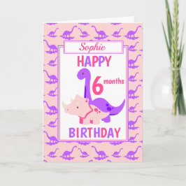 キッズ恐竜6ヶ月誕生日ピンク カード